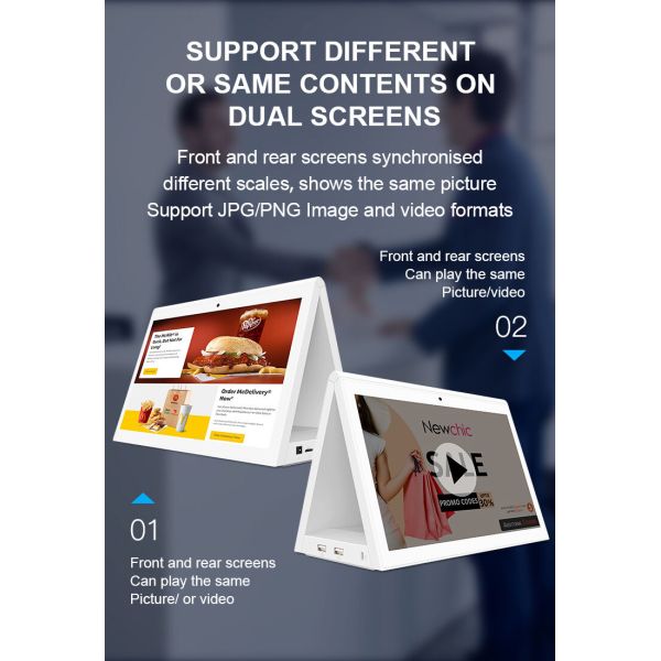 Waterproof Durable 10.36-Inch Dual-Touchscreen Restaurant Ordering Tablet with Wi-Fi/Bluetooth Connectivity