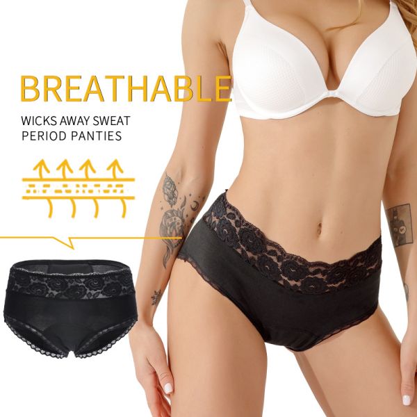 Lace Organic Cotton Period Underwear Female Menstrual Lace Period Underwear