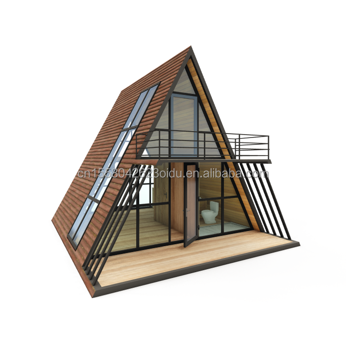 Resort Triangle Shape Wooden House Steel Frame with Galvanized Steel Bending 180g and 50/75/100mm Wave Sandwich Panel Walls