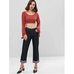 Open Back Knotted Cut Out Long Sleeve Knit Top Women