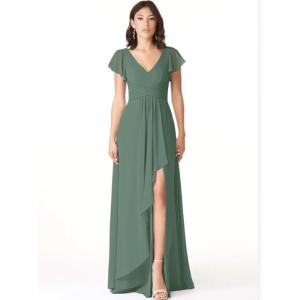 Hot Sale Factory Custom-made Chiffon Long Evening Dress A-Line Princess V-Neck