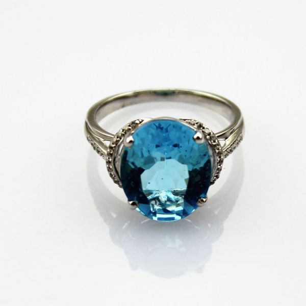 Buy 925 Silve 10mmx12mm Blue Topaz Cubic Zircon Gemstone Ring (R139) at wholesale prices