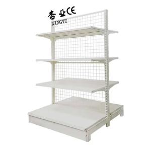 Quality Xingye Factory Custom Size Color milk white double side grid shelf mesh gondola shelving for sale
