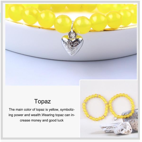 Elastic Round 8mm Gemstone Bead Yellow Jade Crystal Bracelets OEM ODM