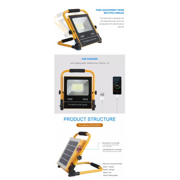 Lithium Battery LED Solar Powered Flood Lights 100W For Corridors