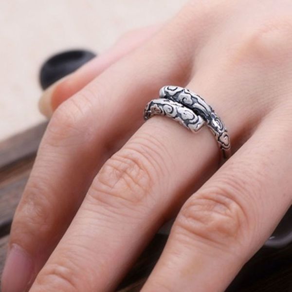 Retro Sterling Silver Ring Vintage Golden Cudgel Adjustable Band Ring(XH054454W)
