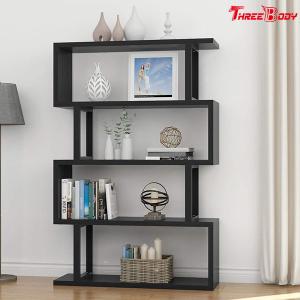 Black Modern Office Furniture Corner 4 Shelf Bookshelf For Living Room / Bedroom