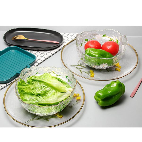 Household Exquisite Printed Hammer Grain Glass Tableware