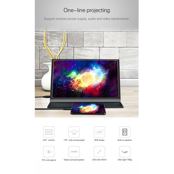 1920x1080 Multiple OSD Language DC 5V 2A 15.6" Laptop Portable Monitor