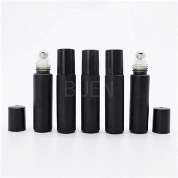 Leak Proof Roller Perfume Bottles 5ml Matte Black With Metal Ball Lid