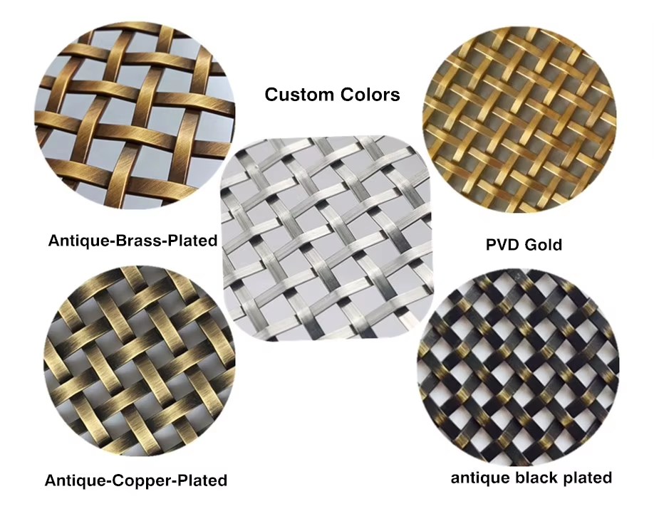 Flat Wire Metal Furniture Screen Single Crimp Grille Antique Brass Finish Decorative Woven Wire Grilles For Cabinet Doors