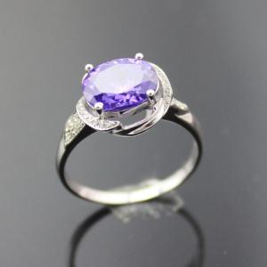 Women Jewelry Oval Garnet Cubic Zircon Sterling Silver Ring(F44E)
