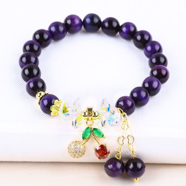 Sparkling Cherry Purple 8mm Tiger Eye Bead Bracelet For Daily Wear