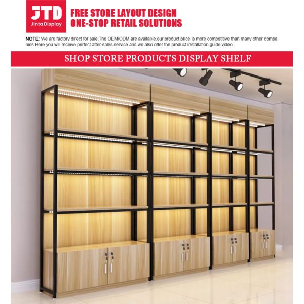 Customizable Single-Sided Supermarket Shelf with Metal and Wood