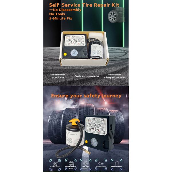 All Models Emergency Tire Repair Kit with Simple Operation Combines Repair and Inflation in One Fast Electric Tool