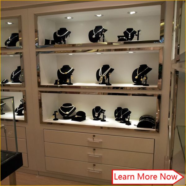 Modern glossy white commercial jewelry display shelves,wall mount jewelry