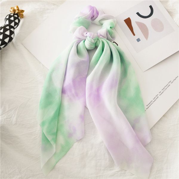 Thin tie dyeing 2 in 1 rainbow bridal hair accessories streamer coil lady updo chiffon scrunchie headpiece wholesale