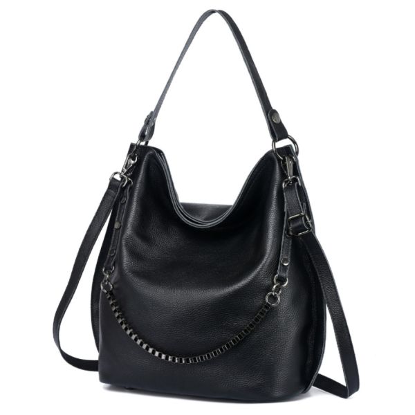 Buy Cowhide Women Black Faux Leather Tote Bag Sling Style at wholesale prices