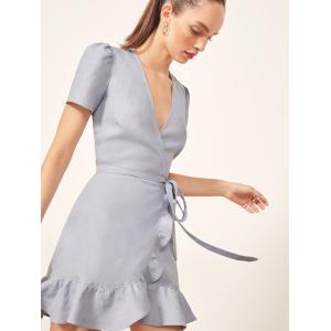 Ladies Summer Fashion Clothing Linen Fabric Wrap Dress