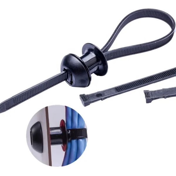 7.5x280mm Delock Cable Tie Black Color With Slat Base Nylon Clamp