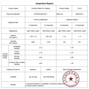 High Cured Permeability and Bending Strength Cold Box Resin for Sand Casting