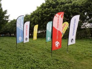 China Custom Feather Banner Flags 110D Polyester 560cm Advertising Beach Flag on sale