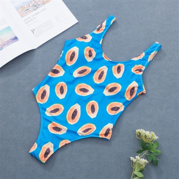 Scoop Neck Halter Top With Fruit One- Piece Swimsuit Women