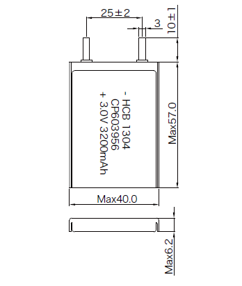 CP603956 Non Rechargeable 3200mAh 3V Lithium Pouch Cell