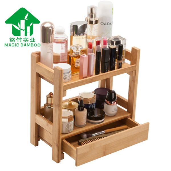 Miscellaneous Storage Rack Desktop Small Two-Layer Bamboo Cosmetics Rack with Drawer