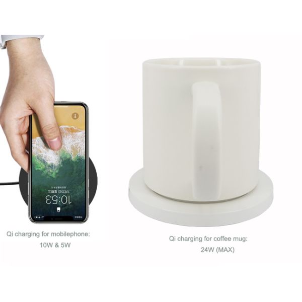 Smart heated mug with wireless pad self-heating cup keep drinks hot at 55℃ white color