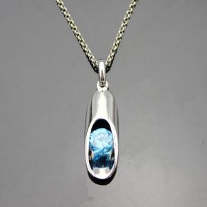 925 Silver 6mm Blue Topaz Cubic Zirconia Drop Pendant (YAQA1003)