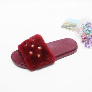 PVC Fluffy Womens Soft Bottom Slippers With Soft Shearling Straps