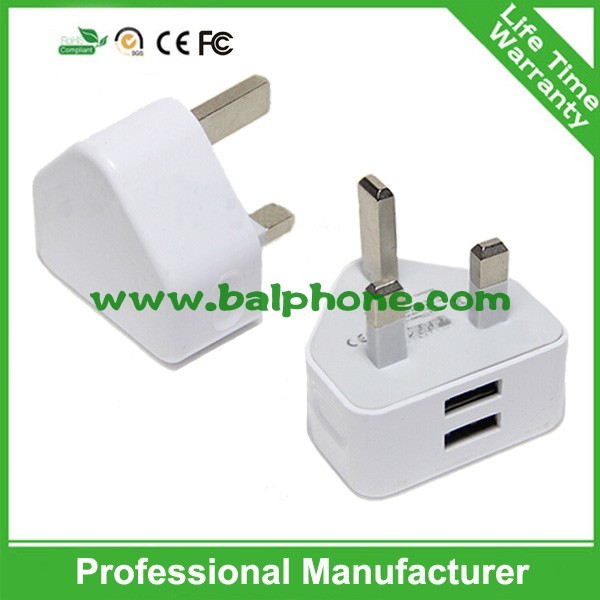 Multifunction 3pin uk plug usb 5v 2.1 amp dual travel charger