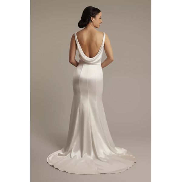 Luxe Tank Straps Sheath Sweetheart Neckline Sweep Train Side Zipper White Satin Wedding Dress With Cowl Back