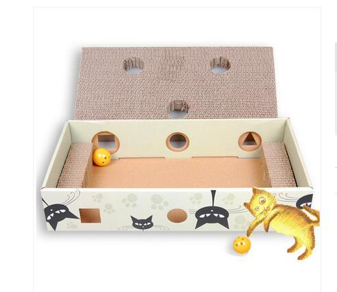 Rattle Inside Cat Scratch Box Cardboard Solid Provide Stretching Adventures