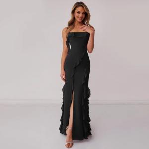 Excellent Plus Size Black Chiffon Bridesmaid Dress Sheath Spaghetti Straps