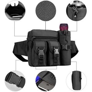 Military Utility Waterproof Bum Bag Canvas Waist Pouch With Bottle Holder