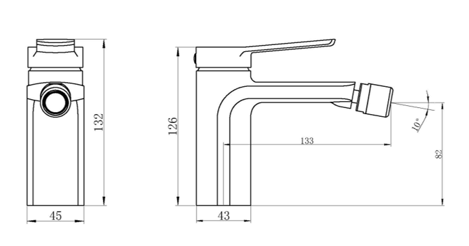 Bathroom Single Lever Bidet Mixer 360° Comfort Height 82 Mm