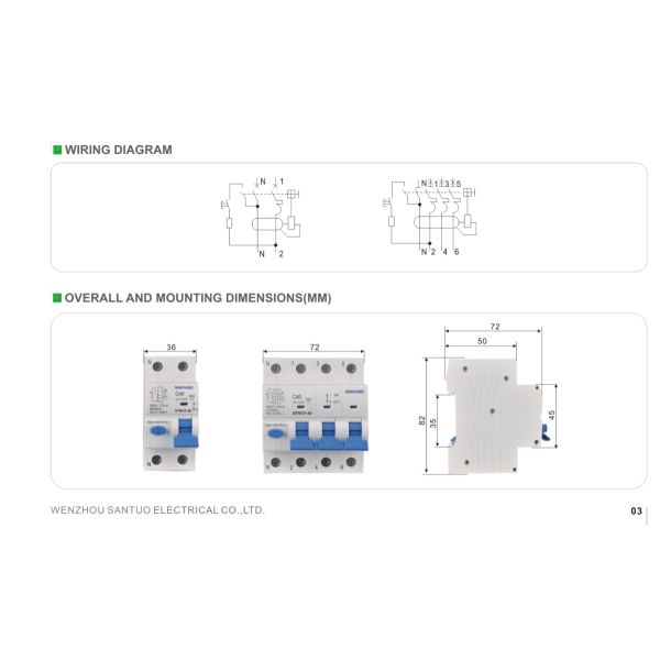 Sontuoec RCBO 36mm Width Single Phase RCBO Circuit Breaker