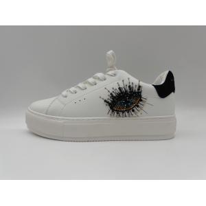 Quality Soft Cow Womens Leather Hiking Shoes , Classic White Shoes With Decorative Stone Flower for sale