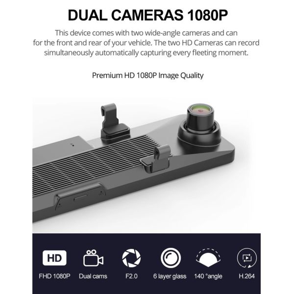 Android 8.1 4G Rearview Mirror 1080P Full Hd Car DVR Vehicle Blackbox 12 Inch Dual Lens