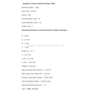 Single-Row Angular Contact Ball Bearing , Super Precision BSA206C/DFA