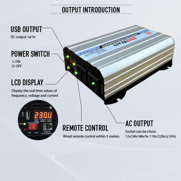 HANFONG Best quality 800w modified sine wave mini car power inverter With reverse polarity protection and remote switch