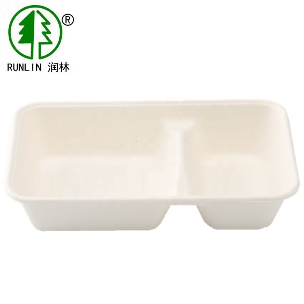 Buy Square Biodegradable Food Trays 2 Compartment Disposable Take Out Containers Eco Friendly at wholesale prices