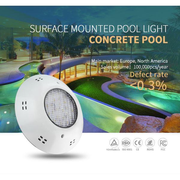 Pure White 6500K IP68 12V ABS LED Surface Mounted Pool Lights Underwater Swimming