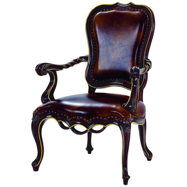 High Quality Antique french antique dining chairs, decorated with genuine leather with arm