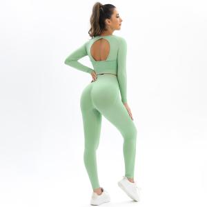 Seamless knit backless high-stretch long sleeve yoga suit sports running fitness