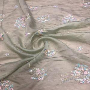 OEM 130cm Garment Embroidered Sequin Lace Fabric Polyester Chiffon Material