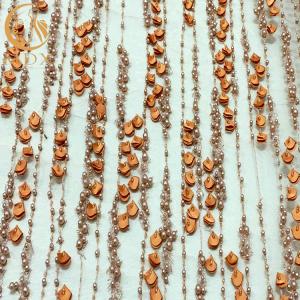 3D Flower Lace Beaded Bridal Embroidery Fabrics For Party