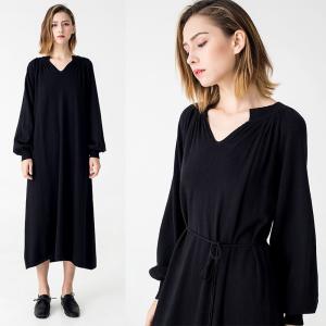 China Autumn Women Clothing Black Midi Knit Dress on sale